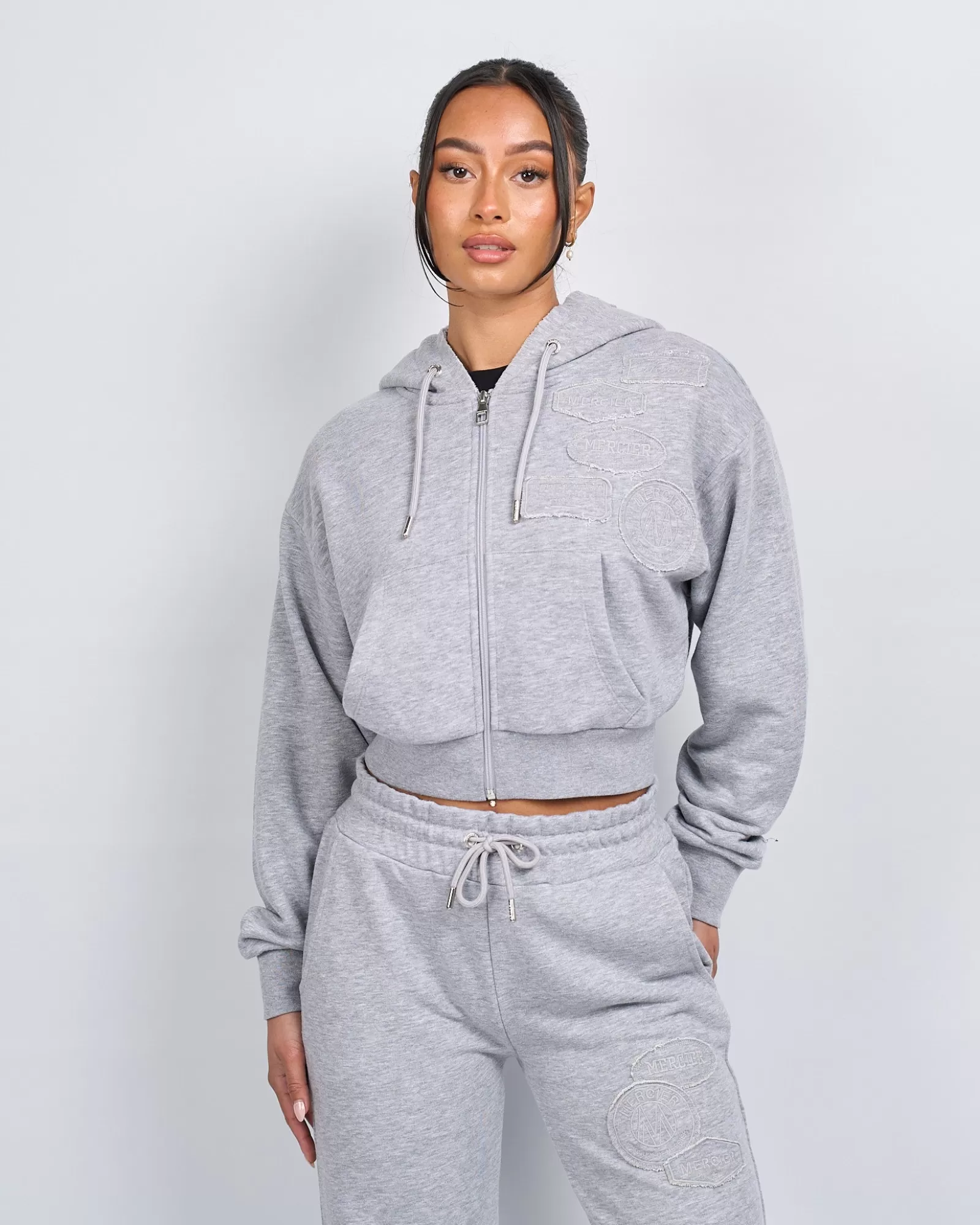 Outlet Damen | Hoodies Für Damen>Mercier Damen grau Marl OG Abzeichen Roh verknickte Hoodie