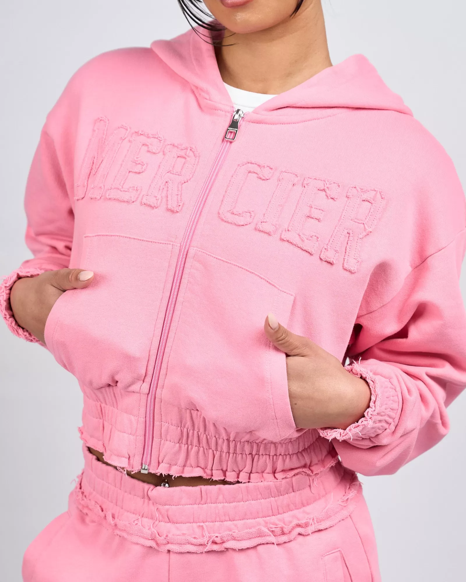 Hoodies Für Damen | Trainingsanzüge Für Damen>Mercier Frauen Rosa Distressed Cropped Hoodie