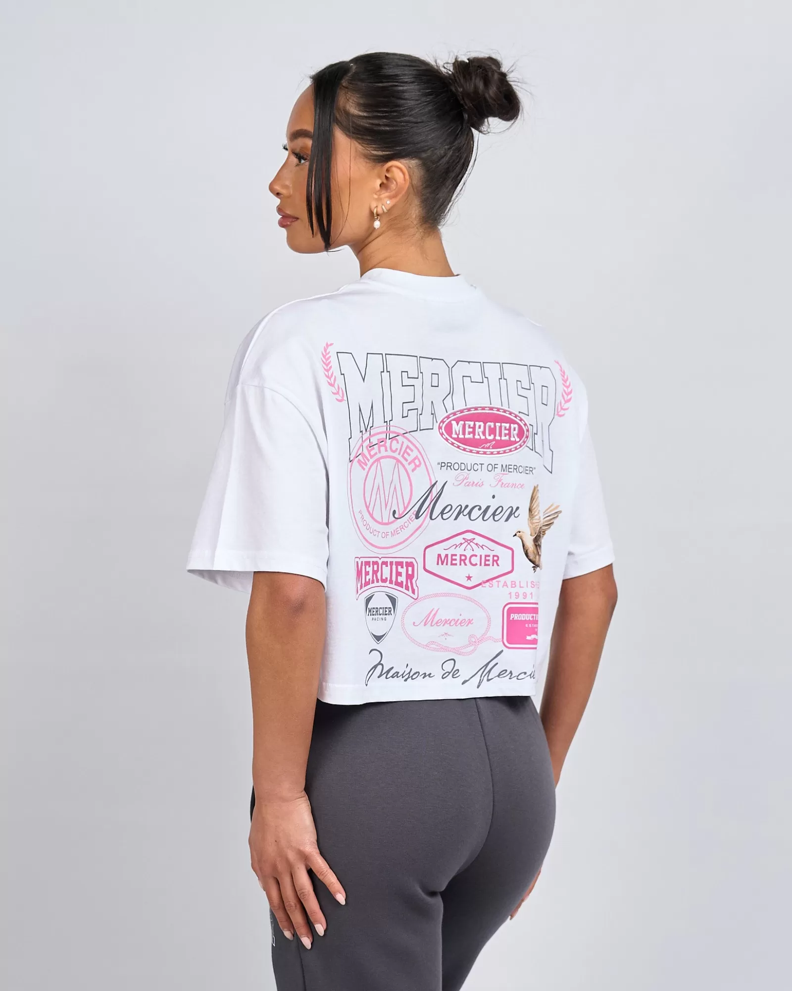 Damen-tops | Damen Bestseller>Mercier Frauen Weiß Rosa Multi Tour Abgeschnittenes T-Shirt