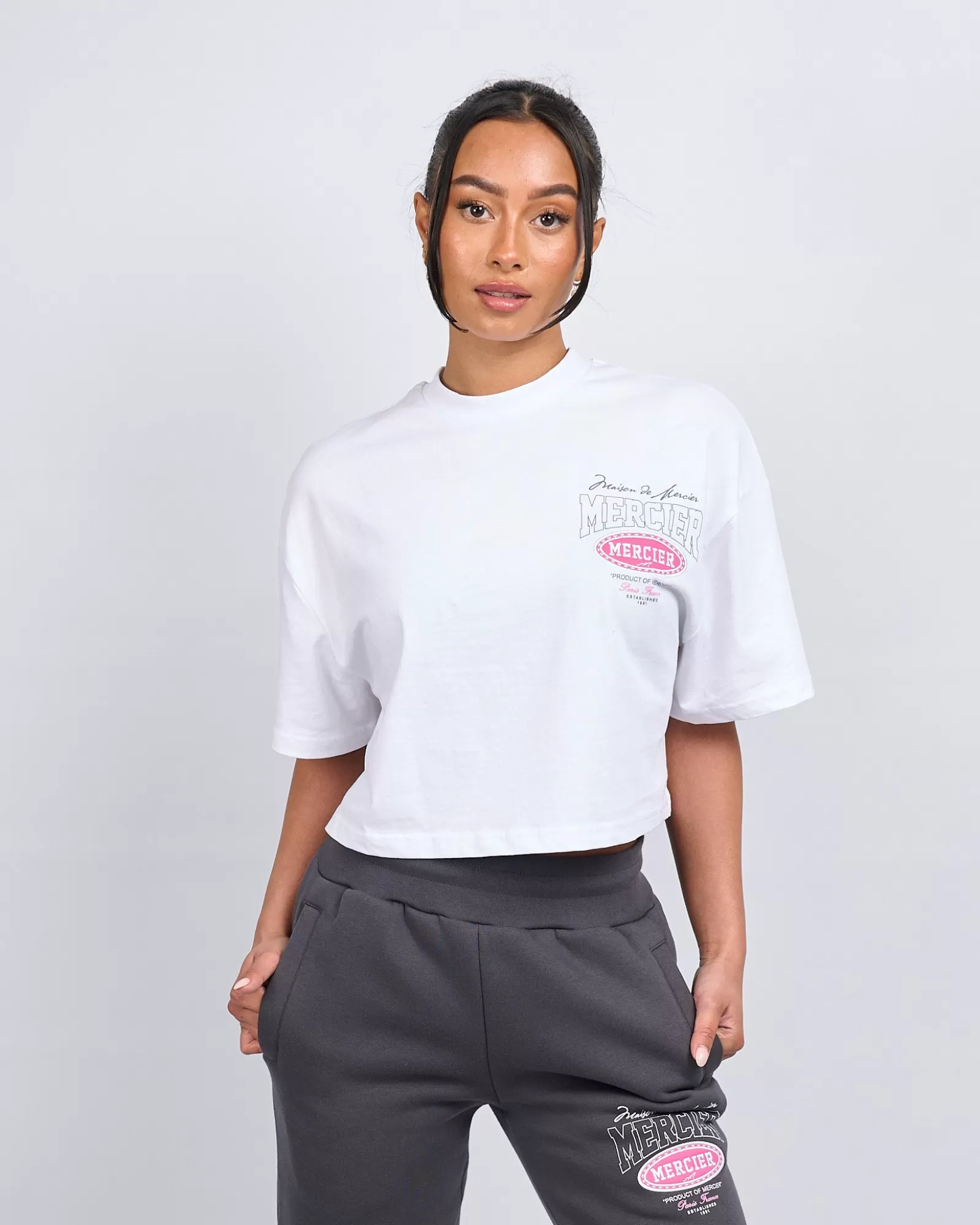 Damen-tops | Damen Bestseller>Mercier Frauen Weiß Rosa Multi Tour Abgeschnittenes T-Shirt