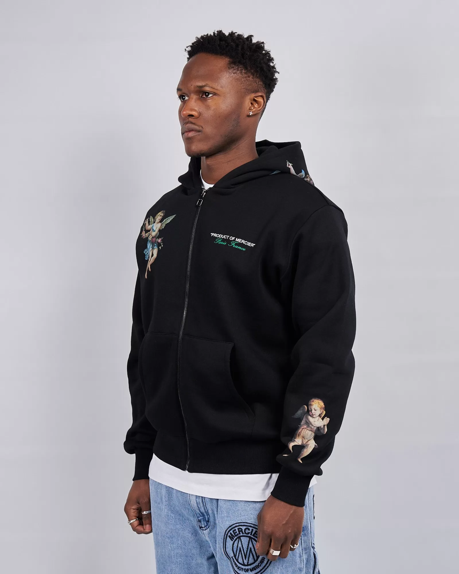 Trainingsoberteile / Hoodies>Mercier Schwarzer Angelo Produkt von Kapuzen pullover mit Reiß verschluss