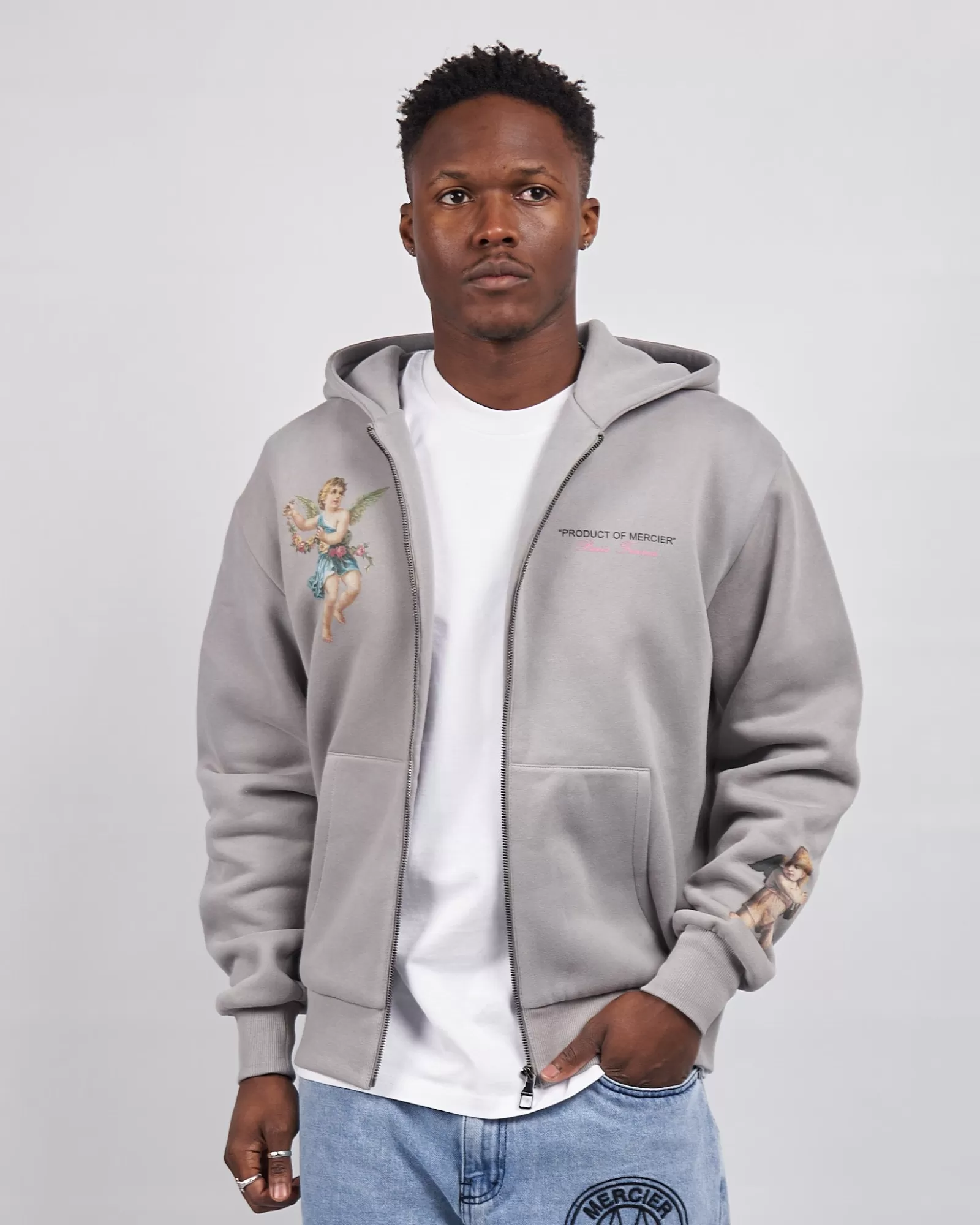 Trainingsoberteile / Hoodies>Mercier Stahl Angelo Produkt von Kapuzen pullover mit Reiß verschluss