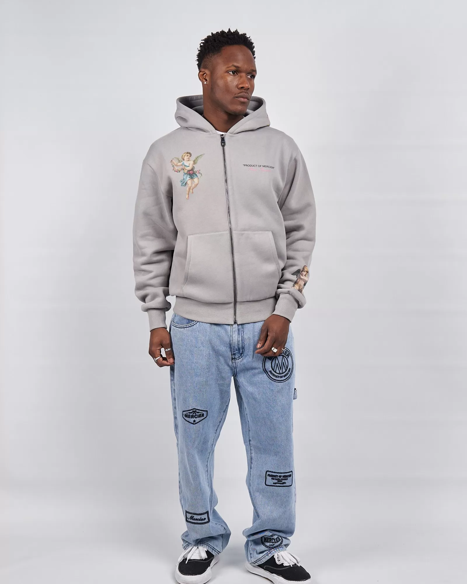 Trainingsoberteile / Hoodies>Mercier Stahl Angelo Produkt von Kapuzen pullover mit Reiß verschluss